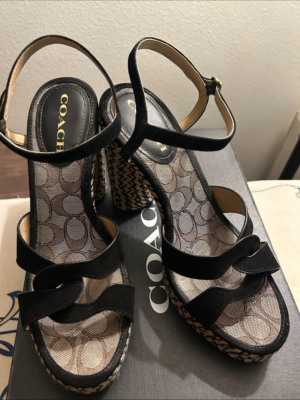 Coach Black Suede Braided Espadrille Platform Sandal - Picture 4 of 5